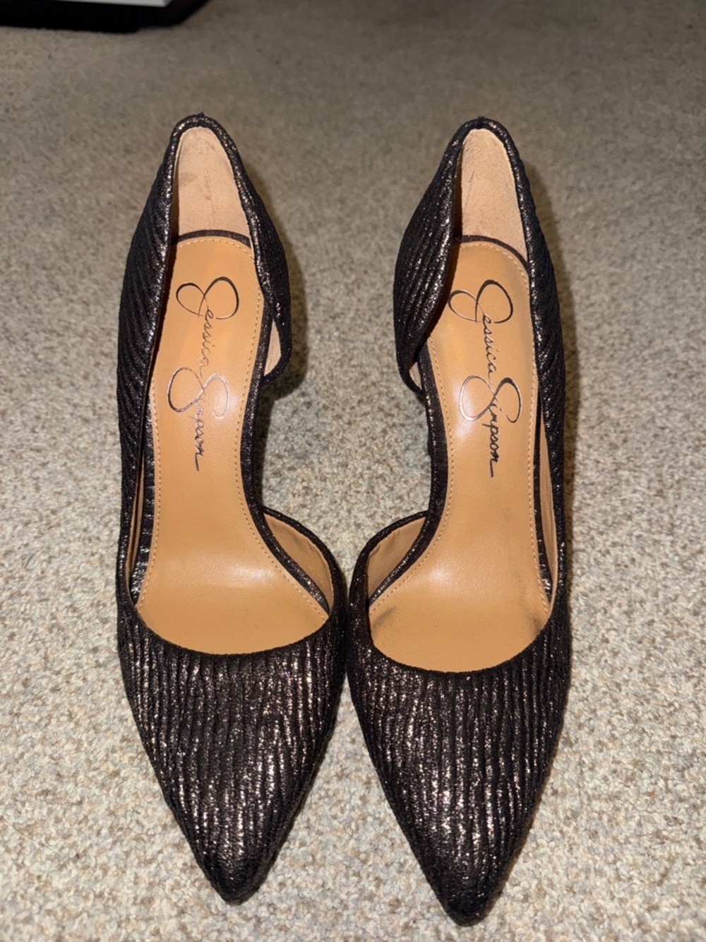 Jessica Simpson Metallic Black Pointed D'Orsay Heels